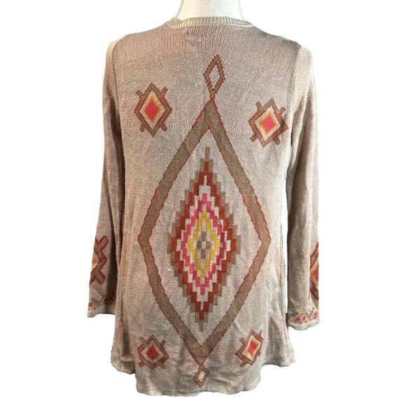 Long Cardigan M Tan Red Orange Aztec Southwestern Open Artsy Earthy Cowgirl - Picture 5 of 13
